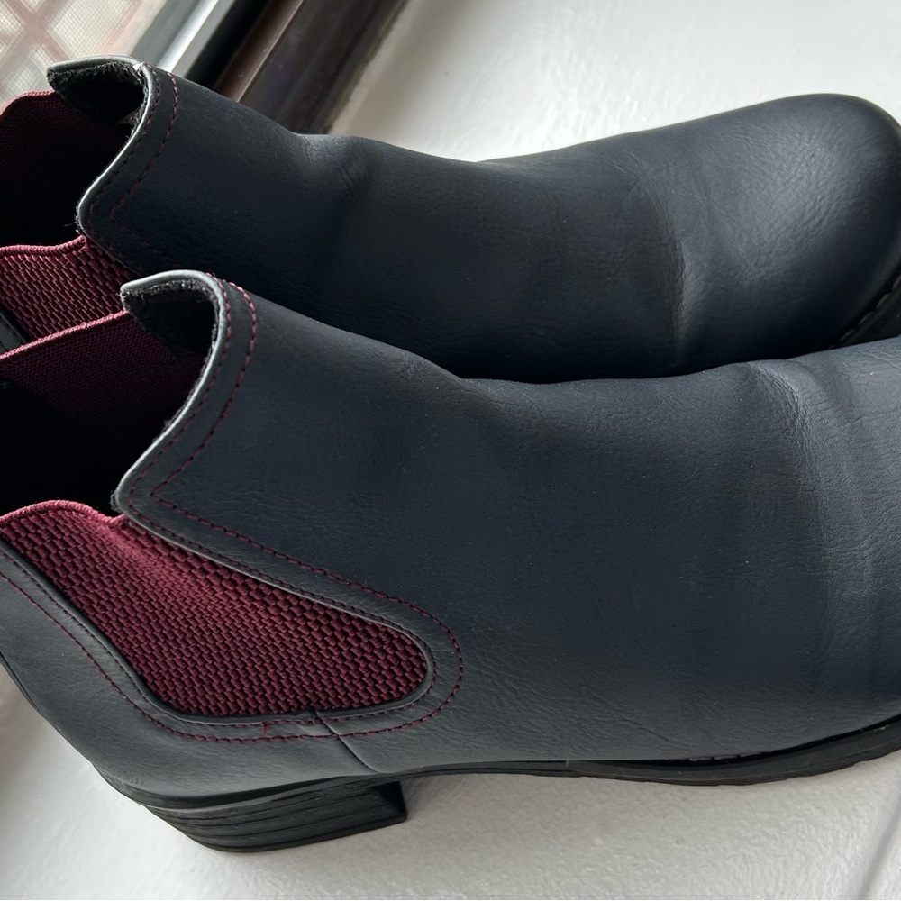 Navy Ankle Boots with Burgundy Accents